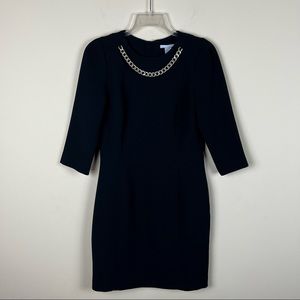 Striking Black Dress with Gold Chain at Neck and Back Zipper
